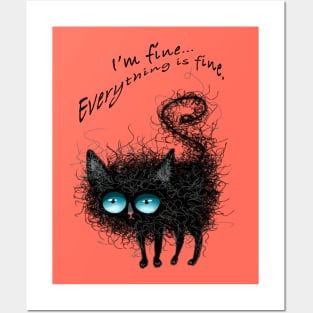 Scruffy Funny Black Cat Posters and Art